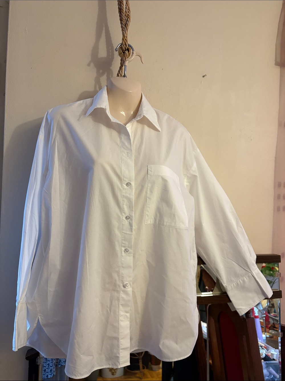 Mango White Oversized Button-Down Shirt. Cotton